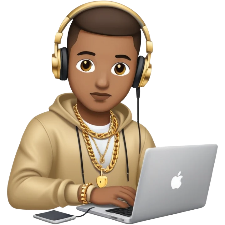 rapper developer with gold chain, headphones and laptop emoji