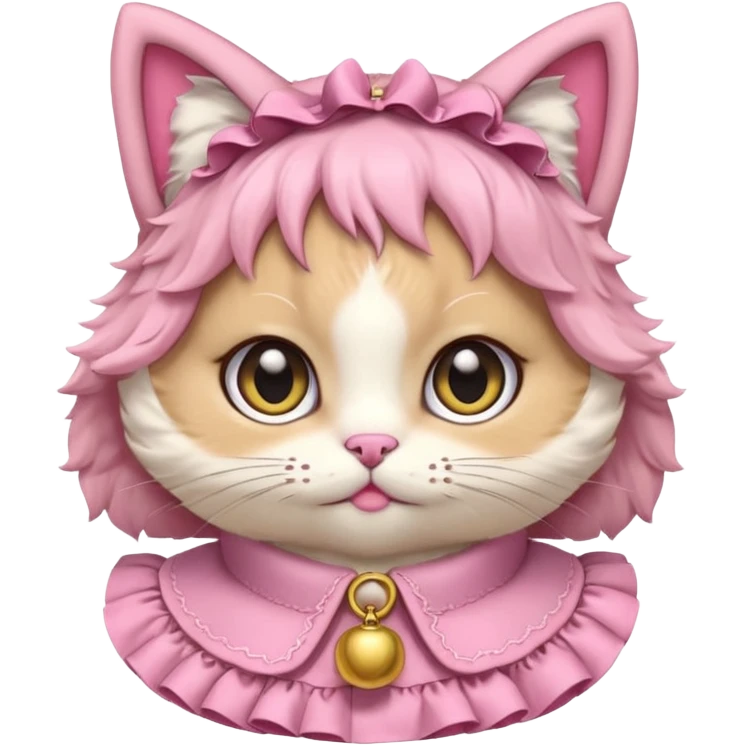 neko with big eyes, bell ruffle coller pink  emoji