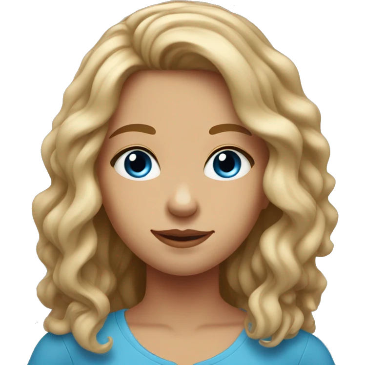 Medium skim tone teenage girl, wavy long hair, blue eyes emoji