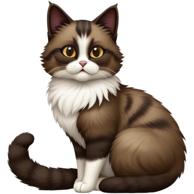 cinematic-[showshoe cat]-realistic-full-body-sitting-emoji,-tail-curled-playfully-around-its-paws,-head-tilted-dramatically,-fluffy-[dark brown mask]-fur,-simplified-yet-realistic-focused-features,-highly-detailed,-glowing-with-an-almost-sarcastic-glow emoji