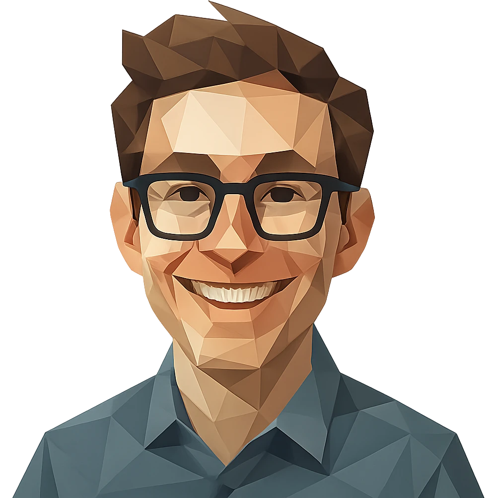 nerdy guy with glasses, smiling, low-poly polygonal style emoji