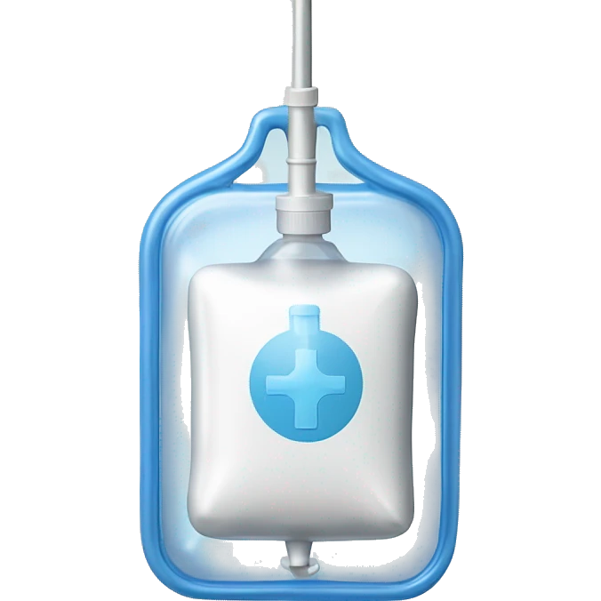 Rectangular transparent plastic iv bag filled with 500ml of fluid hanging on an iv pole in an intensive care unit  emoji