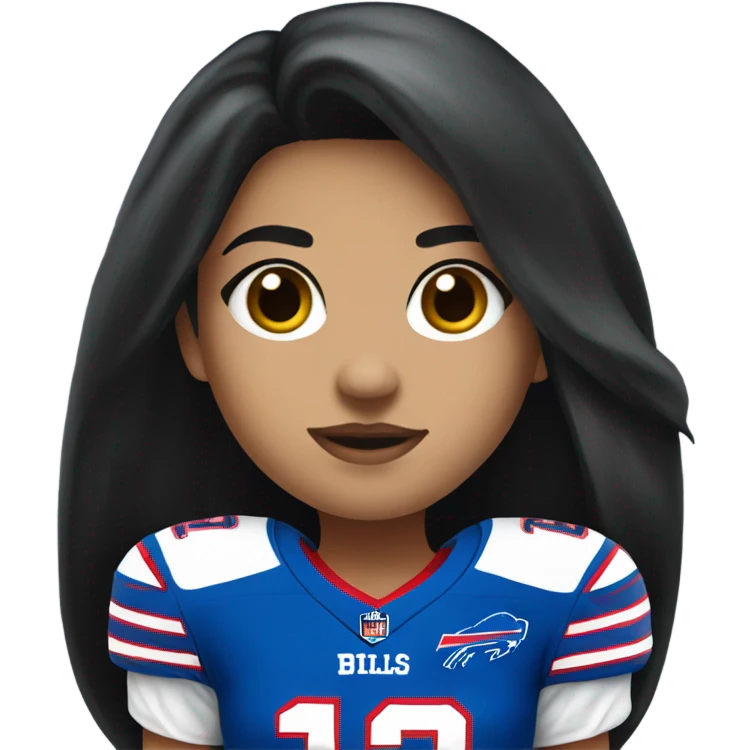 Girl with long black hair wearing buffalo bills jersey emoji