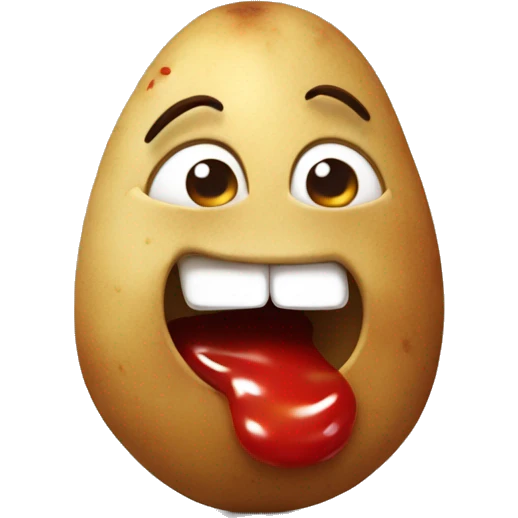 Tiny potato laughing with squinty eyes and ketchup tears emoji