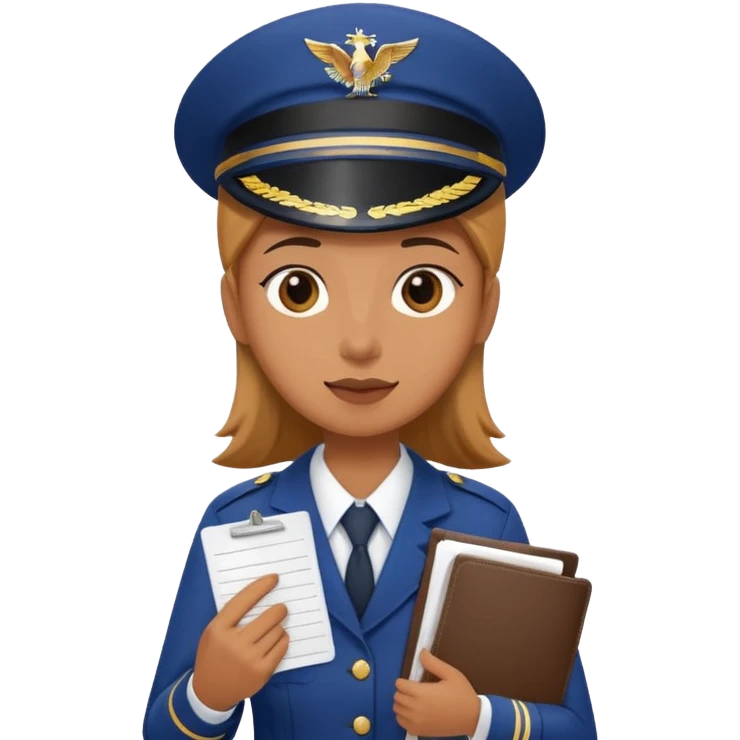 A person wearing a travel uniform and holding a travel document, requesting for travel duty flight, detailed and expressive emoji