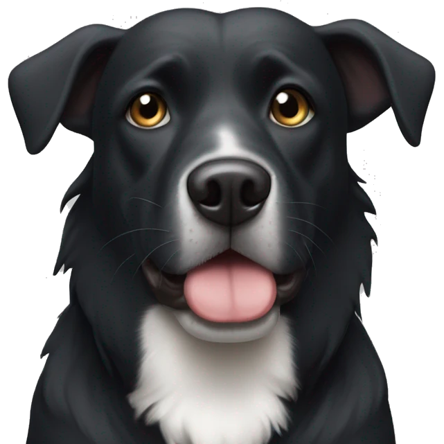 slobbering black dog with small white spot on head  emoji