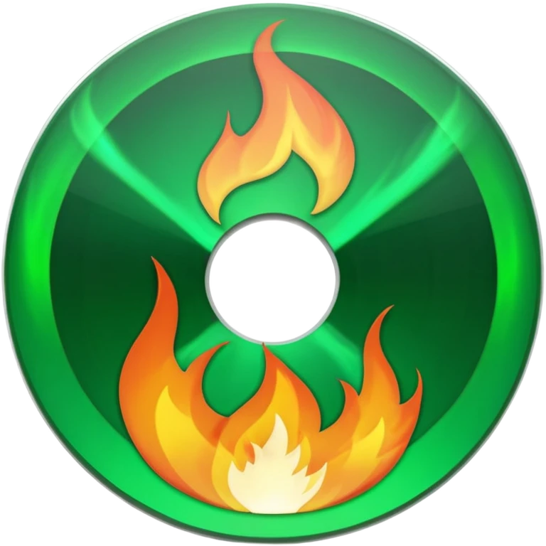 A minimalist CD disc with a subtle fire design, green flames emoji