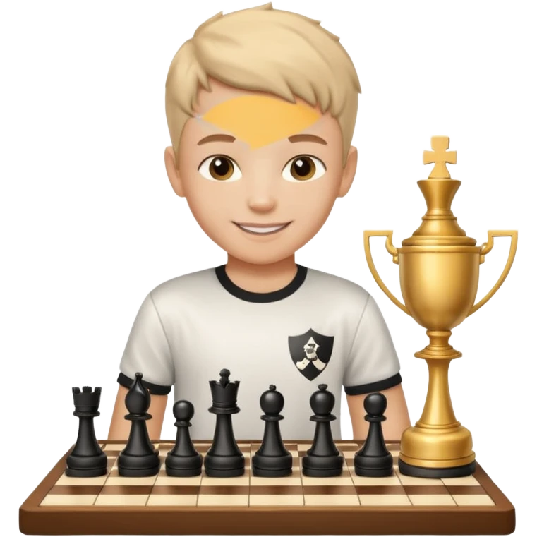 Kid with trophy, Chess club. emoji