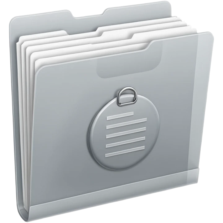 A minimal emoji-style icon of this frosted light-gray plastic folder with elastic closure, closed, with a small clean tax/forms symbol on the front (stacked papers or checklist icon), subtle shading, and a neutral, administrative, organized vibe. emoji
