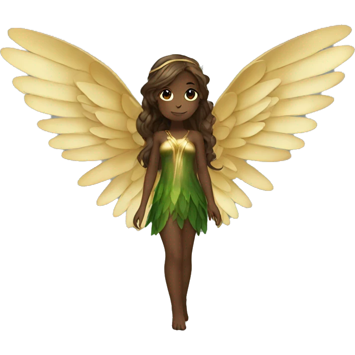 big wings, Beautiful, fairy, gold, brown, dark green, green, long hair emoji