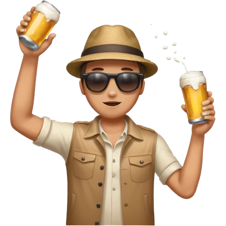 throwing beer can with the arm up in the air with spills from the can emoji