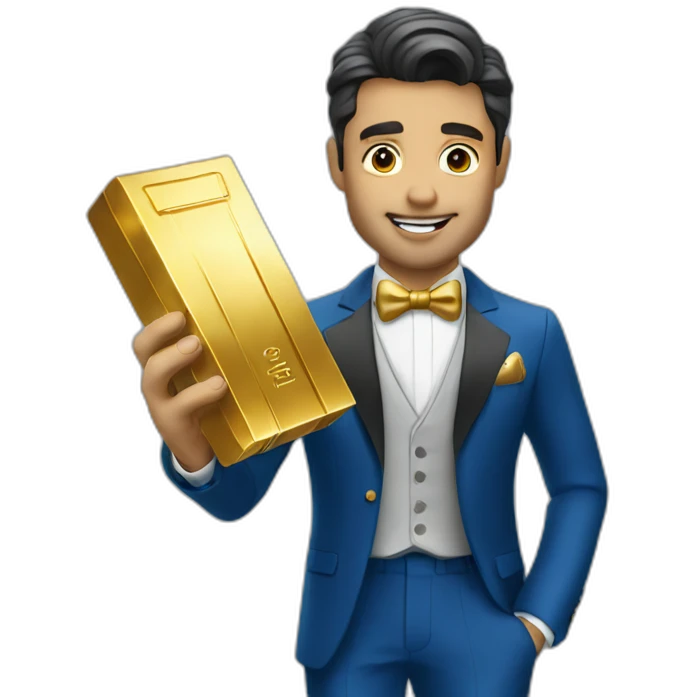 Posh-man-with-blue-suit-offering-goldbar emoji