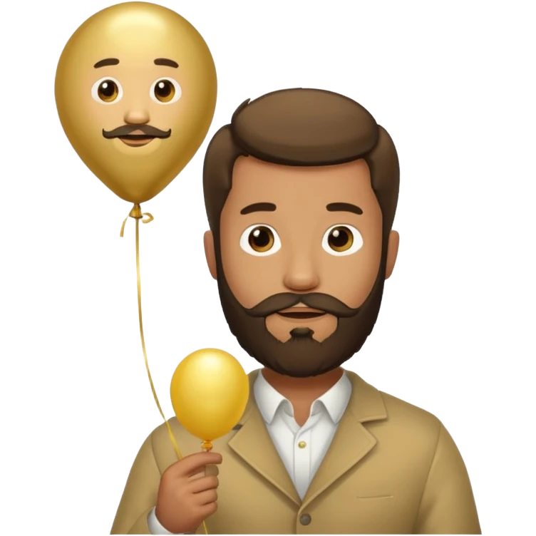 Bearded man hold gold balloon emoji