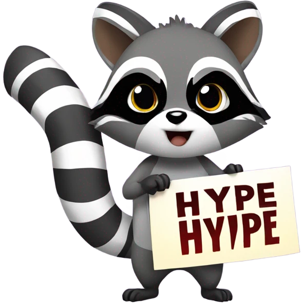 anime raccoon holding a sign that reads "hype" emoji