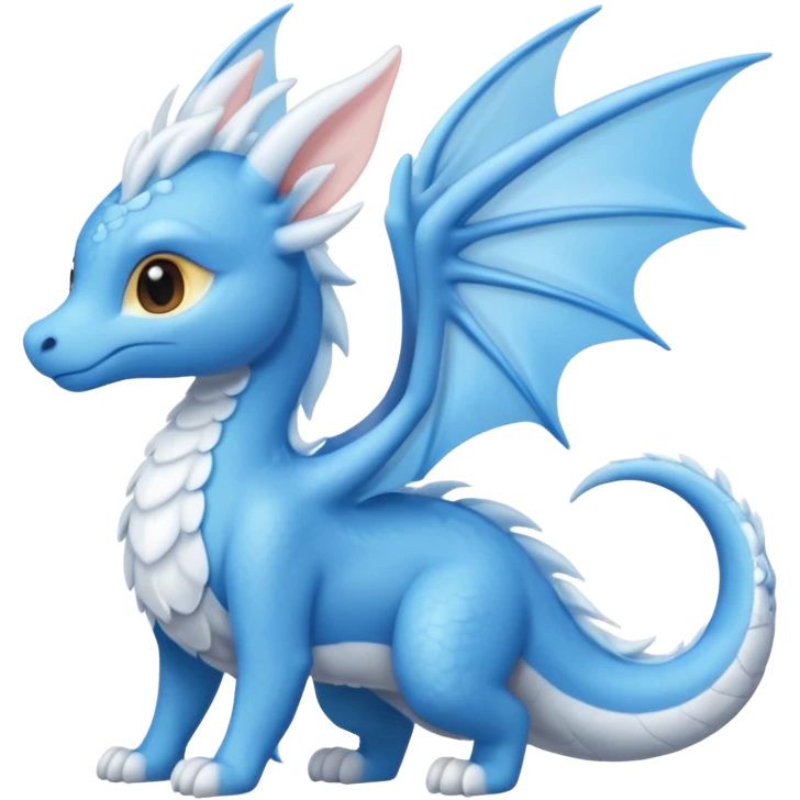 Sky dragon With her elongated, sleek sky-blue form and soft,fluffy cloud-white wings, ears, and tail emoji