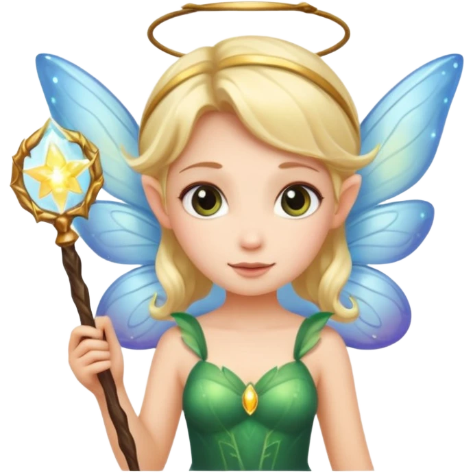 Cute fairy with wings holding glowing wand emoji