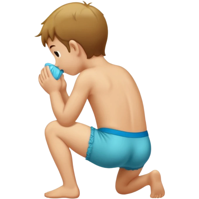A  boy squating down peeing on his wet stinky poopy underwear farting and pats his butt emoji