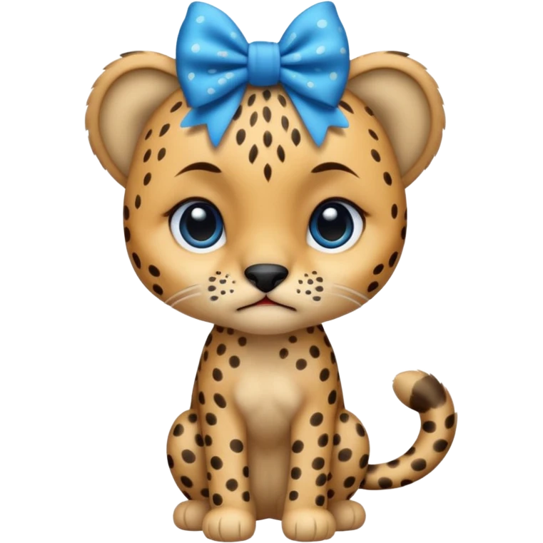 cute crying sad cheetah with blue bow standing  emoji