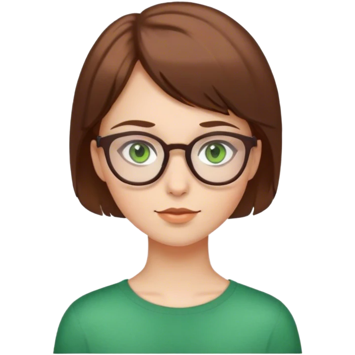 girl with green eyes, brown short hair and glasses emoji