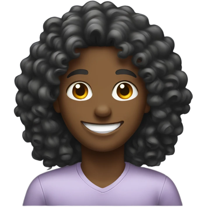 A person with a happy face who is black with long curly hair emoji