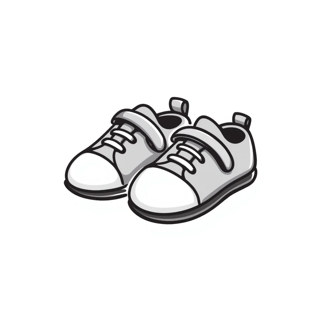 a pair of children's shoes, small sneakers or sandals, with cute details, in pastel colors dd9fb0, ffc6d3, a3bfc9, c4bee2, f1b091, detailed hand-drawn doodle style emoji