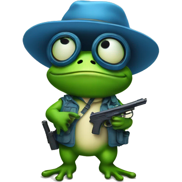 FROG WITH A GUN BLUE emoji