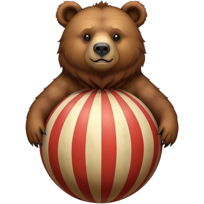 Vintage circus grizzly bear standing on striped ball emoji