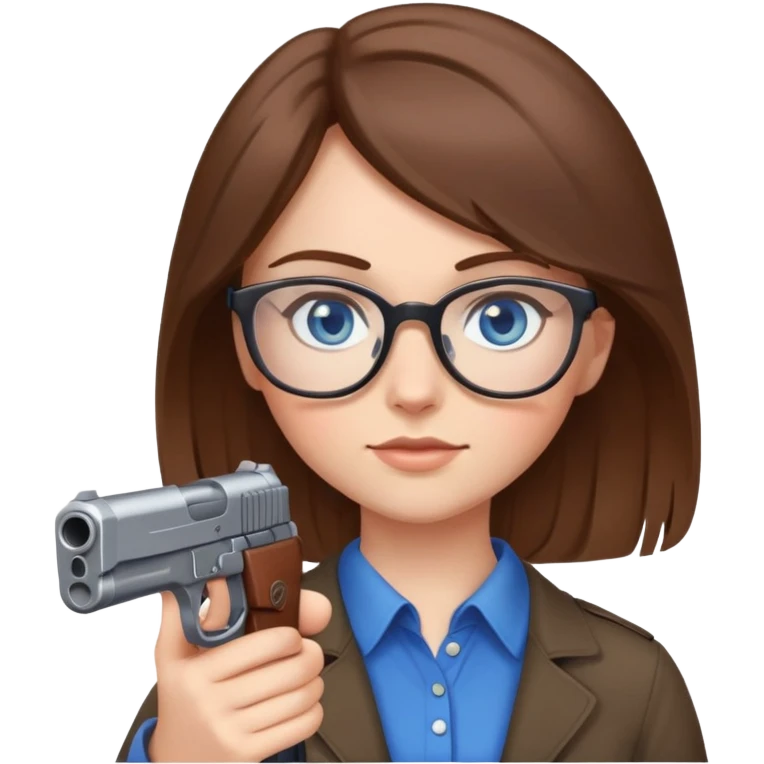 Brown hair blue eyes with glasses girl holding gun up emoji