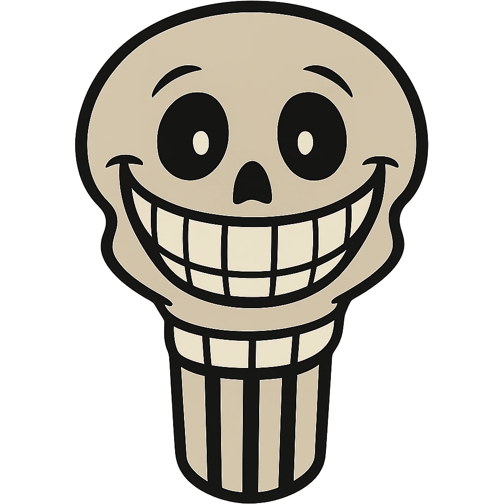 Add a lower jaw to complete the mouth and smile, keeping the skull happy and cheerful. Remove the background. emoji