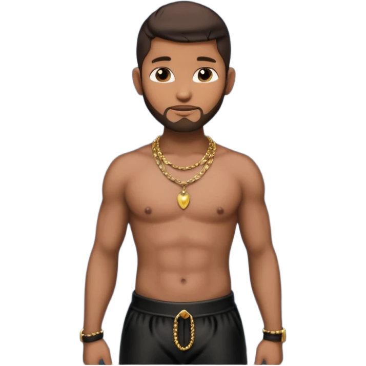 Usher with shirtless with necklace, dark brown hair, latex black harem pants emoji