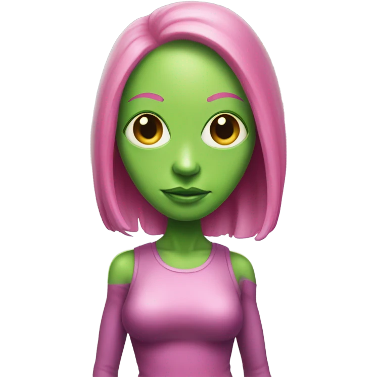 a green alien woman full body,pink hair emoji