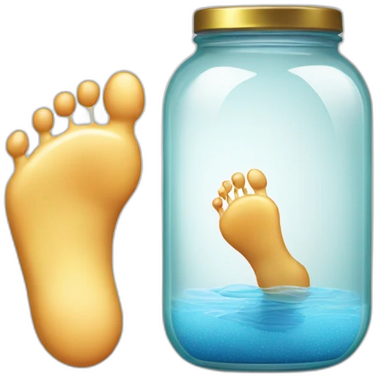 two human feet and an empty glass jar between them emoji