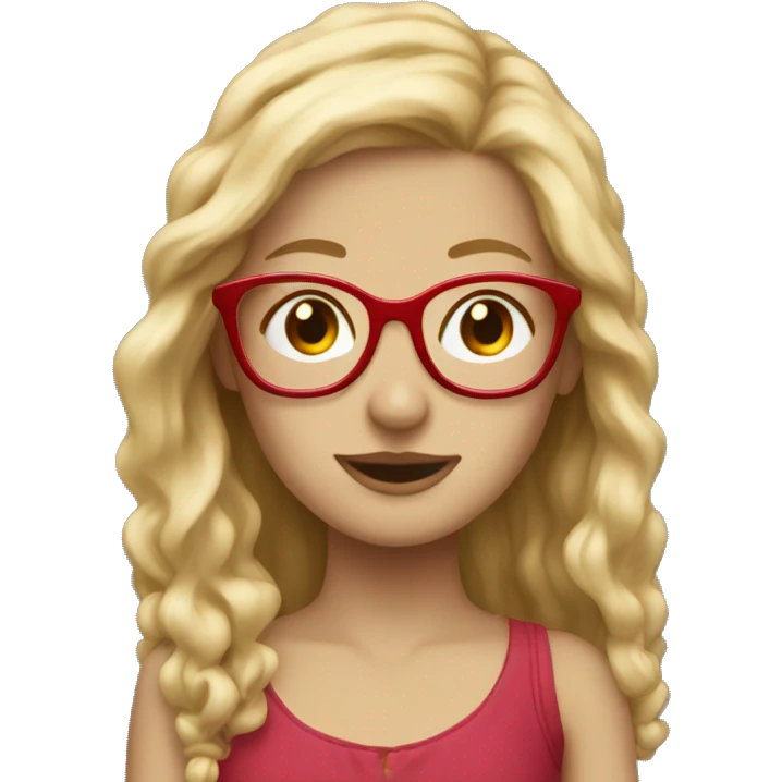 long blonde haired girl with freckles with RED glasses emoji