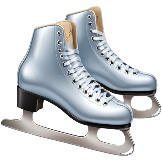 An icon showing elegant figure skates in close-up on a glossy ice surface, with a graceful skater performing in the background. The scene is set inside a grand indoor ice arena with spotlights, decorative banners, and a cheering audience. Transparent background. emoji