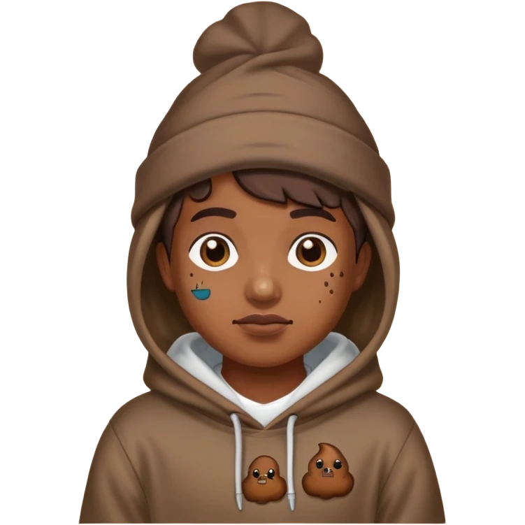 Какашечный человек в какашечной кепке и худи с татуировками emoji