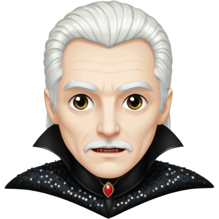 Dracula with white hair, black sequin outfit emoji