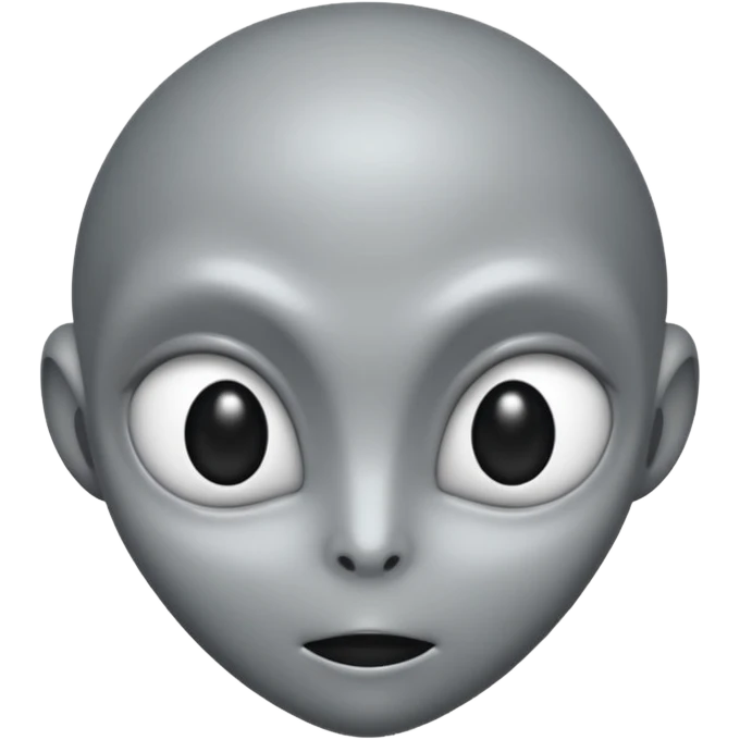 Grey alien head, almond-shaped eyes fully black with no white, slanted, pale grey skin, cartoon emoji, no background
 emoji
