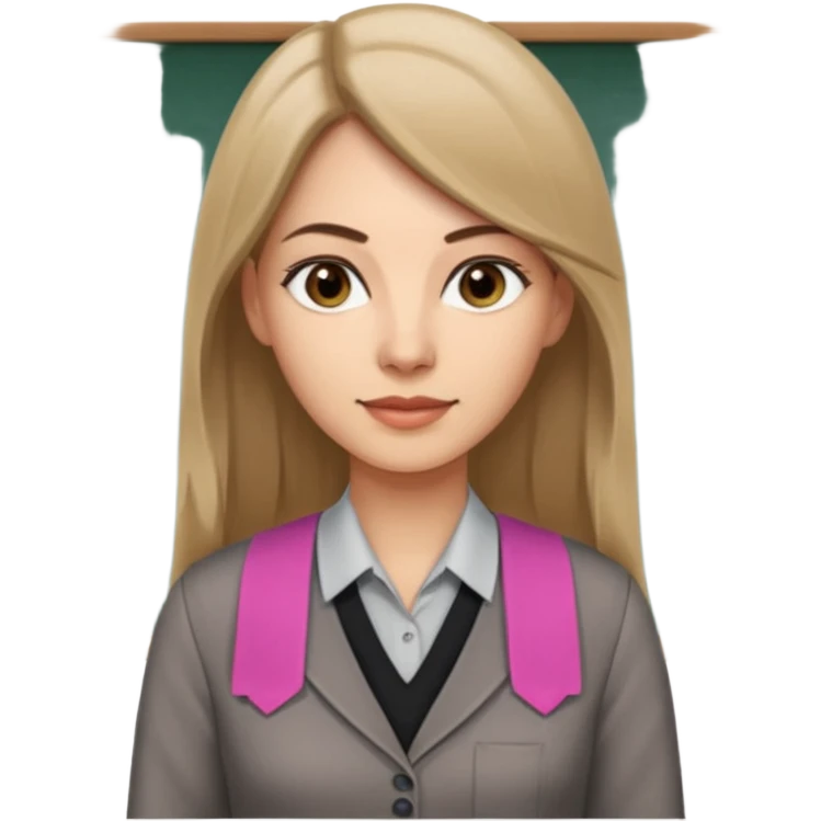 a woman in her 30´s, light skin with medium brown straight hair, long hair. Grey eyes, working as an teacher. No eyeglasses. emoji