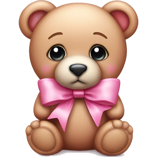 Cute pink teddy bear wearing pink bow with tears in eyes  emoji