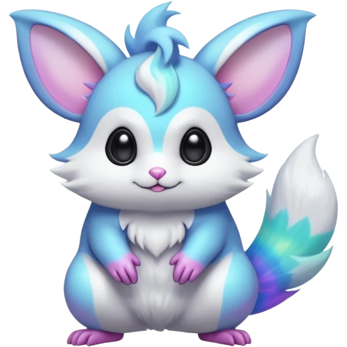 Shiny iridescent neon vibrant bioluminescent colorful pastel flourishing flurry fuzzy Absol-Minccino-Furret-Zangoose-Chinchilla-Pachirisu-Emolga-fusion-animal-Fakémon-hybrid-creature  emoji