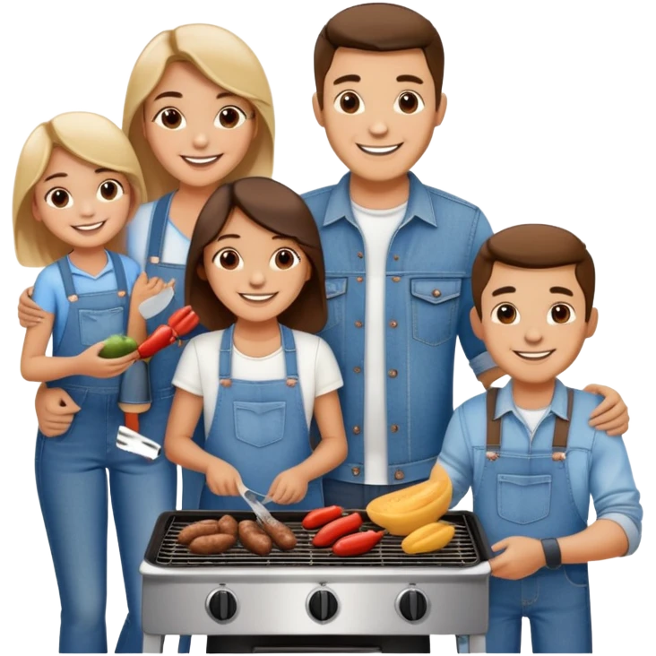 Turkish beautiful finished islamic family denim clothes and make bbq time emoji