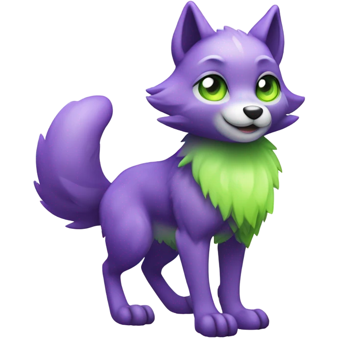 Cute Shiny Chibi Lime-purple Fakémon-Wolf-Pokémon Full Body  emoji