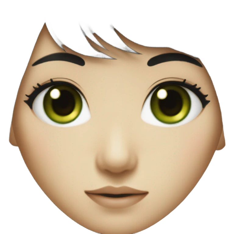 Beautiful girl,Black hair,long hair,Bang hair,Green eyes,Korean emoji