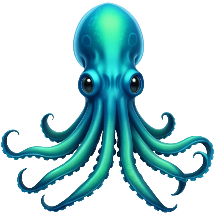 3D render of Deep Sea Squid, bioluminescent deep sea style, glowing neon blue and green lights, dark background to contrast the glow, translucent organic textures. emoji
