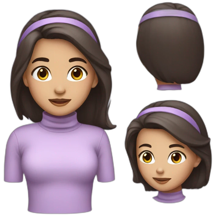Girl with Dark hair and turtleneck light purple shirt and light purple headband emoji