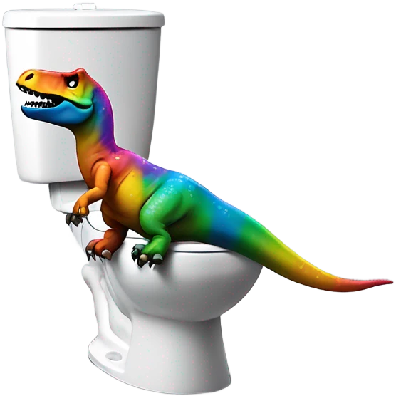 rainbow Trex struggling on toilet pooping emoji
