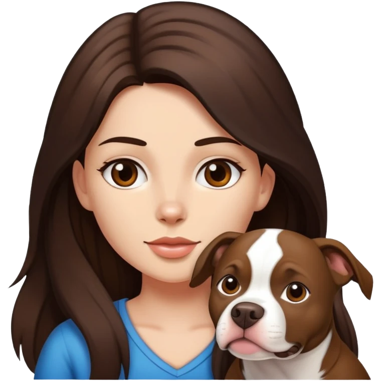 girl with dark brown long hair with her pitbull dog brown and white emoji