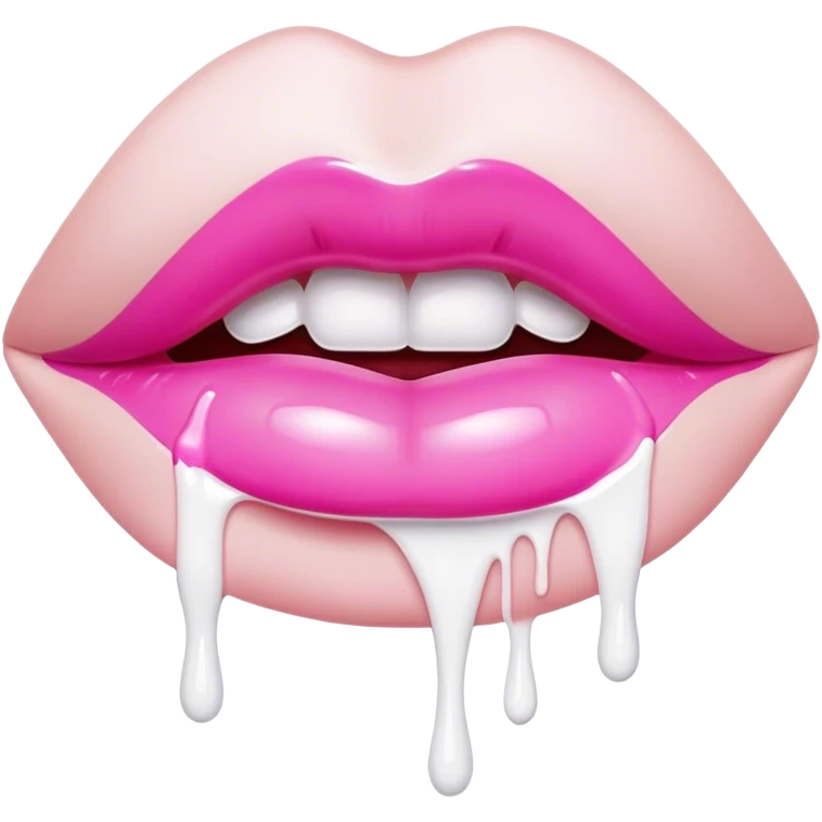 One pink glossy lip with dripping white paint  emoji