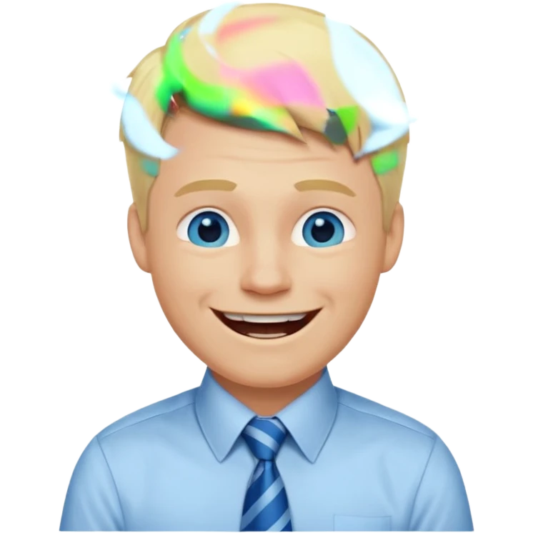 A guy with blonde hair and blue eyes that looks masculine. make him wear a shirt with a tie. he is danish. He is laughing extremely hard emoji