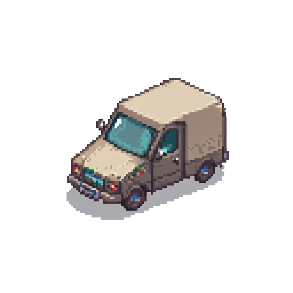 basic courier truck from side angle, few pixels emoji